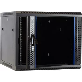 Dulap server de perete DSIT DS6609 9U cu ușă din sticlă, 600x600x501 mm, Negru