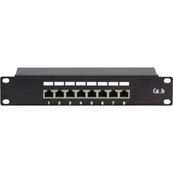 Patch panel DSIT DS-10Patch5-8FTP 10 inch cu 8 porturi FTP CAT 5e, montaj în rack 1U, RJ45 ecranat, LSA+ IDC, negru