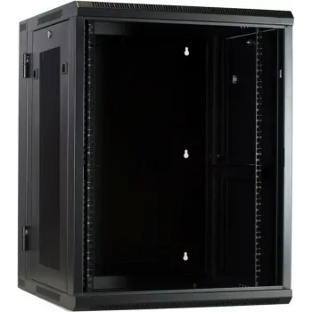 Dulap server DSIT 15U cu montaj pe perete, ușă din sticlă și laterale perforate, 600x600x770 mm, negru