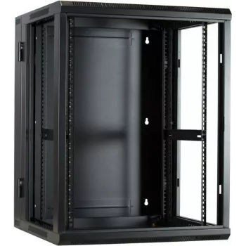 Dulap server DSIT 15U cu montaj pe perete, ușă din sticlă și laterale perforate, 600x600x770 mm, negru