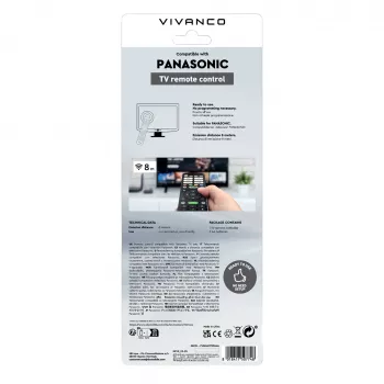 Vivanco VVREMOTEPANA Universal Remote Control for Panasonic TVs – Pre-Programmed, IR, Black