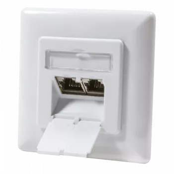 Priza de perete de rețea ecranată DSIT încastrată Cat. 6a clasa EA, 2 x RJ45, alb