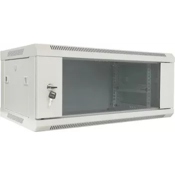Dulap de server DSIT DS6404W 4U pentru montaj pe perete cu ușă din sticlă, 600 x 450 x 280 mm, alb