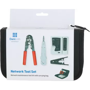 Set de 9 unelte de instalare și reparare de rețea DSIT cu clește de sertizare RJ45, tester de cablu, unealtă de împins și husă cu fermoar (DC-TOOLSET)