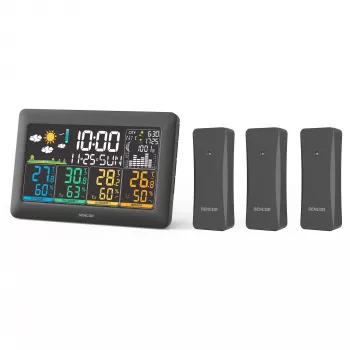 Stație meteo Sencor SWS 6300 cu LCD color și 3 senzori wireless, neagră