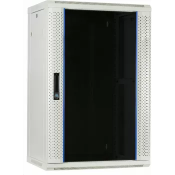 Dulap server DSIT DS6418W 18U pentru montaj pe perete cu ușă din sticlă, 600x450x900 mm, alb