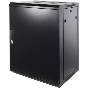 Dulap rack de server DSIT DS6415M 15U pentru montaj pe perete cu ușă metalică, 600x450x770 mm, negru