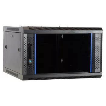 Dulap de server DSIT DS6604-F 6U pentru montaj pe perete cu ușă din sticlă, 600x450x320 mm, negru
