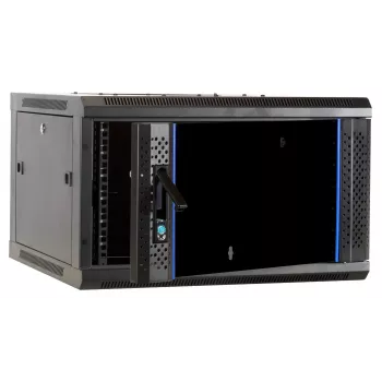 Dulap de server DSIT DS6604-F 6U pentru montaj pe perete cu ușă din sticlă, 600x450x320 mm, negru