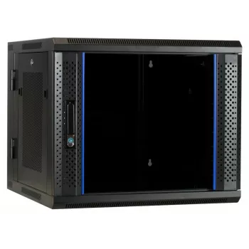 DSIT Carcasă rack 6U pentru montaj pe perete cu ușă din sticlă securizată, reversibilă, 600x450 mm, negru