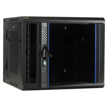 DSIT Carcasă rack 6U pentru montaj pe perete cu ușă din sticlă securizată, reversibilă, 600x450 mm, negru
