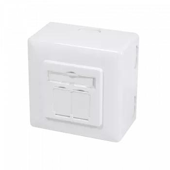 Priză de date dublă RJ45 ecranată Cat. 6a DSIT DC-Wall-Out-STP6A-W, montaj aparent, alb