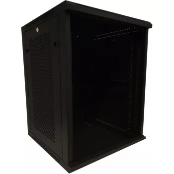 Dulap rack de server DSIT 15U 19 inch pentru montaj pe perete cu ușă din sticlă și pereți laterali perforați, 600x600x770 mm