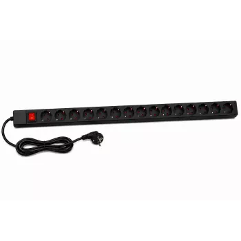 Unitate de distribuție a energiei DSIT DS-15PDU verticală pentru rack cu 15 prize, 230V 16A, prize Schuko, cablu 2m, negru