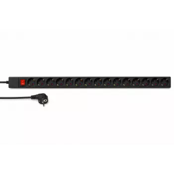 Unitate de distribuție a energiei DSIT DS-15PDU verticală pentru rack cu 15 prize, 230V 16A, prize Schuko, cablu 2m, negru