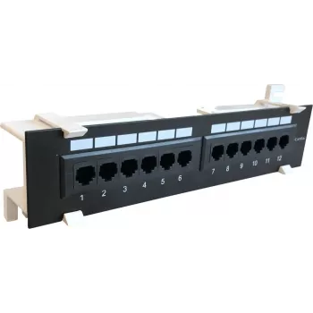 Patch panel DSIT CAT 6a pentru montaj pe perete, 12 porturi UTP, negru