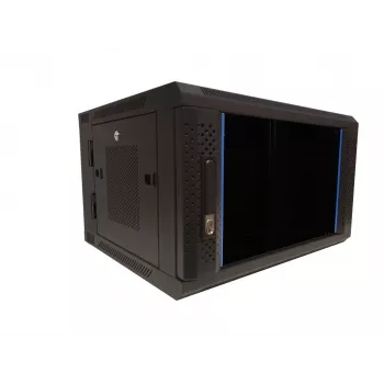 Dulap de rețea de perete DSIT DS6606ZP-DOUBLE 6U pivotant cu ușă din sticlă, 600x450x370 mm, negru