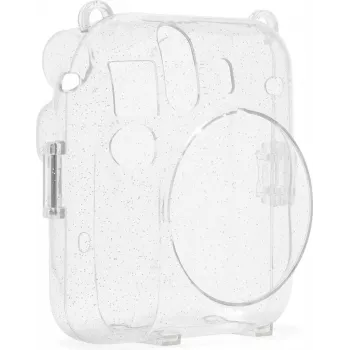 Husă cu sclipici Fujifilm Instax Mini 12 - Toc transparent cu sclipici pentru cameră, cu curea de umăr reglabilă, închidere magnetică, protecție din piele PU și PVC personalizată pentru Instax Mini 12