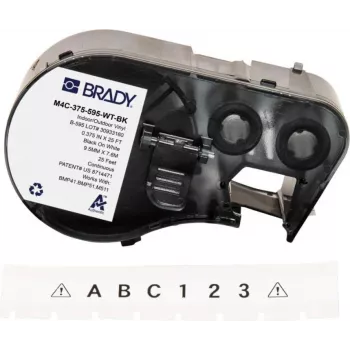 Cartuș etichete BRADY BMP41/BMP51/BMP53/M511, PermaSleeve termocontractil din poliolefină, 38,1mm x 2,44m, alb cu imprimare neagră, raport de contracție 3:1, B-427