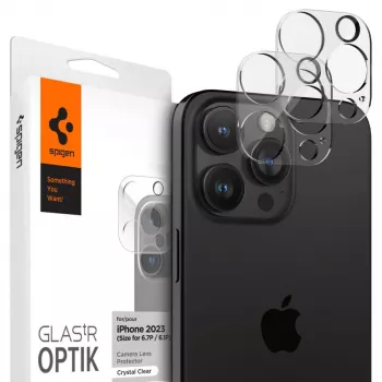 Protector de lentile pentru cameră Spigen Optik TR, set de 2, pentru iPhone 14 Pro/Pro Max & 15 Pro/Pro Max - cristal transparent