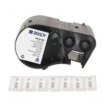 Cartuș de etichete din vinil autolaminat BRADY BMP51/BMP53/M511, 25,4 mm x 6,4 m, alb/translucid, B-499