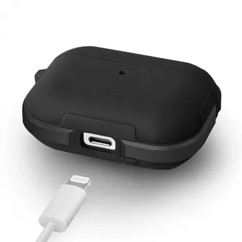 Husă antimicrobiană UNIQ Valencia pentru AirPods Pro – neagră miezul nopții