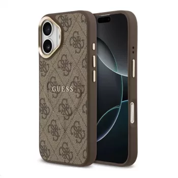 Guess Apple iPhone 17 Husa MagSafe din piele PU cu ramă aurie 4G, maro