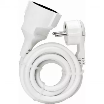 Cablu prelungitor KOPP ELEKTROTECHNIK cu ștecher unghiular ultraplat, Schuko la Schuko, alb, 3m