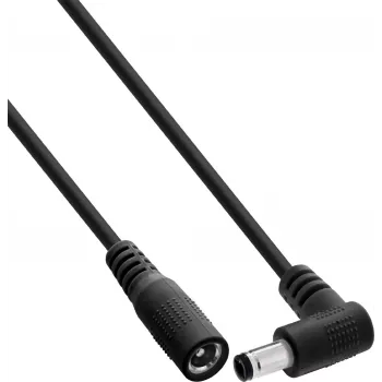InLine® Cablu prelungitor DC, ștecher cotit 5,5x2,1mm la mufă dreaptă, 2m, negru