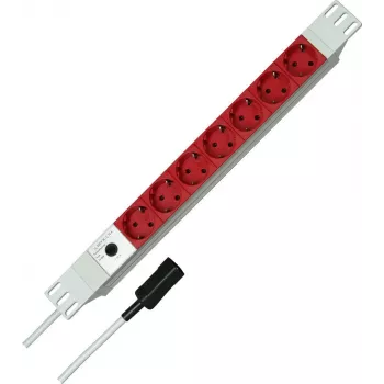 Prelungitor PDU Kopp 19 inch 7 prize din aluminiu cu intrare IEC C14, montaj rack 1U, 16 A, prize Schuko