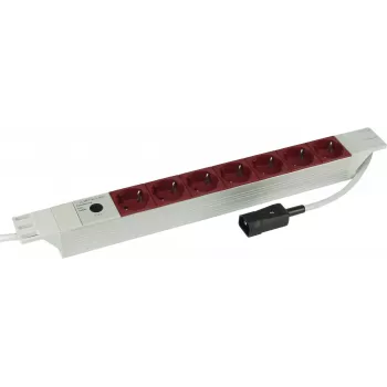 Prelungitor PDU Kopp 19 inch 7 prize din aluminiu cu intrare IEC C14, montaj rack 1U, 16 A, prize Schuko