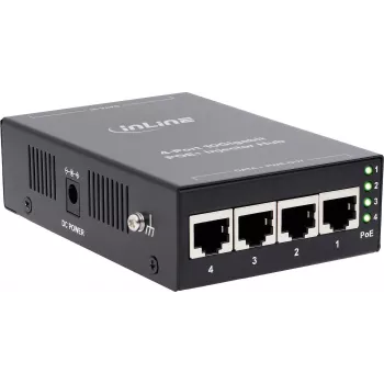 InLine 32304H Hub injector PoE+ 10Gigabit cu 4 porturi, metal, fără ventilator, buget 120W