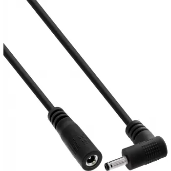 Cablu prelungitor DC InLine®, ștecher în unghi, 3,5 x 1,35 mm, negru, 2 m