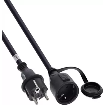 Prelungitor InLine® cu contact de protecție, exterior IP44, protecție la atingere, 15m, negru