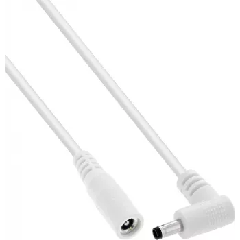 Cablu prelungitor DC InLine®, ștecher în unghi, 4,0 x 1,7 mm, alb, 1 m