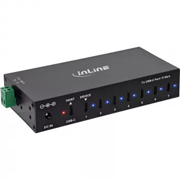 DELOCK InLine® Hub industrial USB 3.2 Gen.1, USB-C, 7 porturi, cu sursă de alimentare