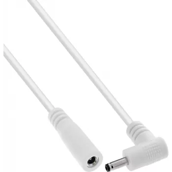 Cablu prelungitor DC InLine®, ștecher în unghi, 3,5 x 1,35 mm, alb, 1 m