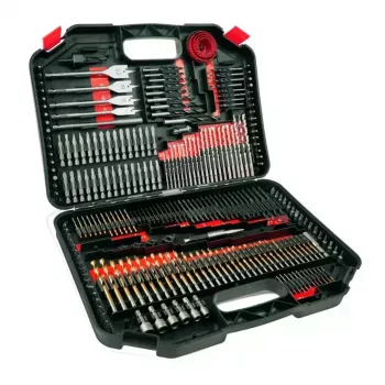 Set de burghie și biți de șurubelniță DEDRA 18A11S246 cu 246 de piese cu burghie HSS, pentru lemn, zidărie și biți de șurubelniță CrV în valiză din plastic
