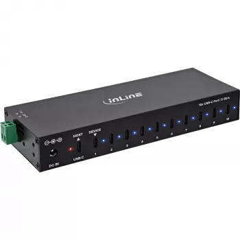 DELOCK InLine® Hub industrial USB 3.2 Gen.1, USB-C, 10 porturi, cu sursă de alimentare
