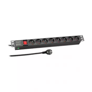 PDU rackmount EFB Elektronik 19 inch 1U, 8 prize franceze, ștecher CEE 7/7, 16A, negru