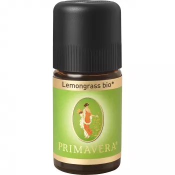 PRIMAVERA Organic Lemongrass Essential Oil 5 ml – 100% Pure, NATRUE Certified, Fresh Lemony Aroma for Aromatherapy