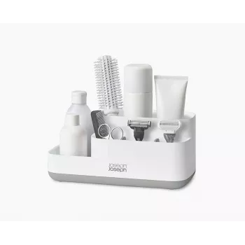 Organizator de baie Joseph Joseph EasyStore alb/gri – organizator compact cu mai multe compartimente și drenaj ventilat