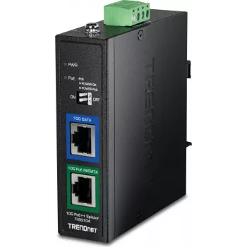 Splitter PoE++ 10G TRENDnet TI-SG704 Industrial, 802.3bt Type 4, ieșire 12V/24V/48V DC, montaj pe șină DIN/perete, IP30, metal