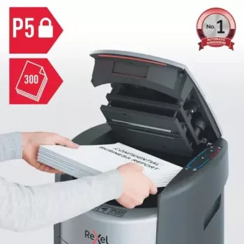 Distrugător de documente Rexel ShredMax AutoFeed+ 300M Micro-Cut P-5, alimentare automată 300 de coli, coș 25L