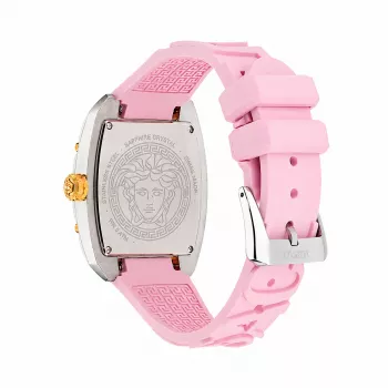 Versace VE8K00224 Women's Quartz Watch, 45 mm, Grey Stainless Steel Case, Pink Dial, Pink Silicone Strap
