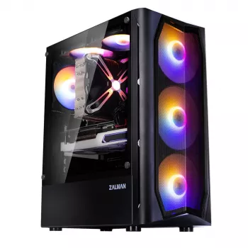 Carcasă Zalman N4 Rev.1 Mid-Tower ATX cu 6 ventilatoare ARGB, sticlă securizată, neagră