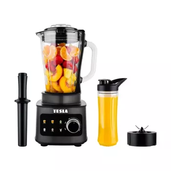 Blender de masă TESLA CrunchX Power NF650 1500 W, vas din sticlă 1,5 L cu sticlă de 600 ml, negru/argintiu