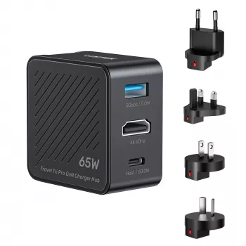 UNITEK P1242ABK01 GaN 3-in-1 hub încărcător de călătorie 65W cu 4K@60Hz HDMI, USB-A și USB-C