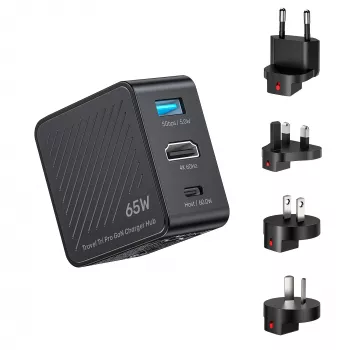 UNITEK P1242ABK01 GaN 3-in-1 hub încărcător de călătorie 65W cu 4K@60Hz HDMI, USB-A și USB-C