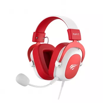HAV H2002d headset gaming cu fir cu drivere de 50mm, RGB LED, microfon izolant fonic, alb/roșu